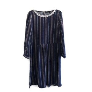 Me.Sense Navy Peasant Dress Long Sleeve Cinched Waist